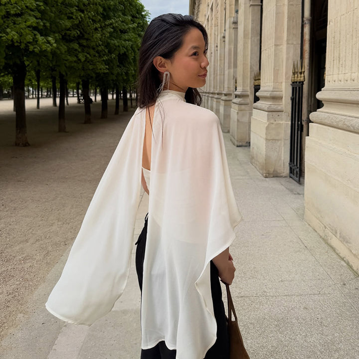 Dame elegant topp med transparente vinge-ermer Skjora