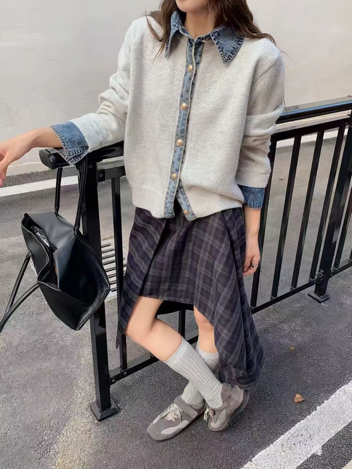 Dames fashionable cardigan med innovativ krage og elegante knappdetaljer Skjora
