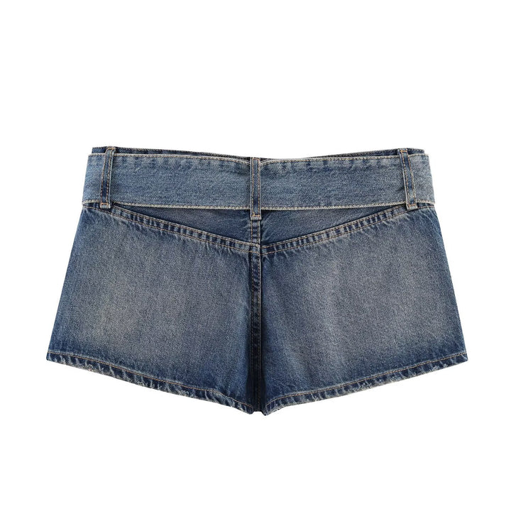 Dame moteriktig Destroyed Denim-Shorts med justerbart belte Skjora