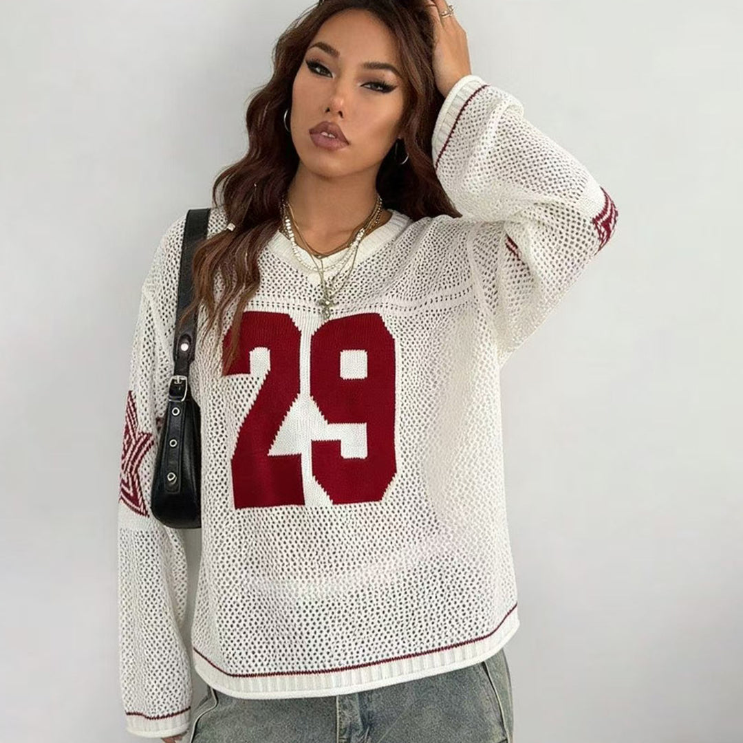 Damen lässiger Oversized Pullover mit grafischem Muster Skjora