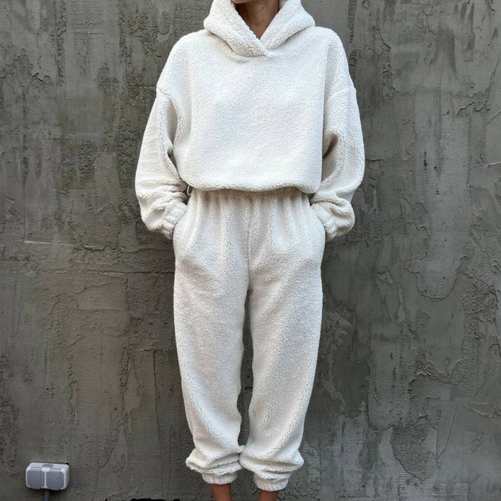 Dame Fleece Lounge Sett med Elastisk Midje og Høy Krage