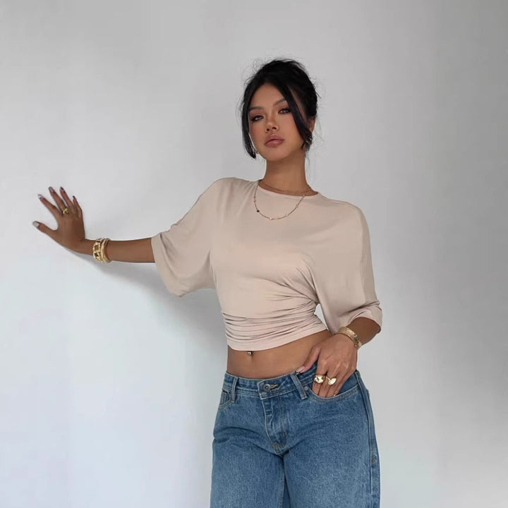 Dame Korteermet Crop-Top Skjora