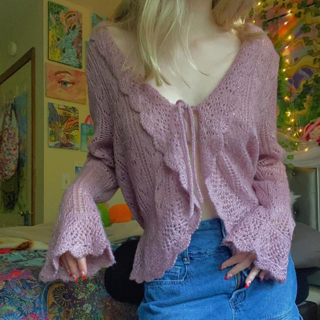 Damer heklede cardigan med volangdetaljer Skjora