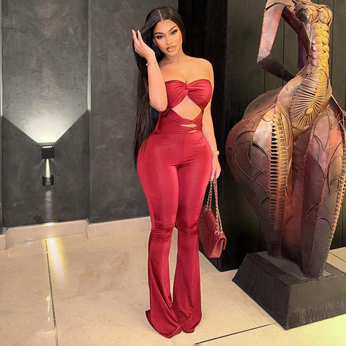 Dame Elegant Cut-Out Jumpsuit med flytende bein Skjora
