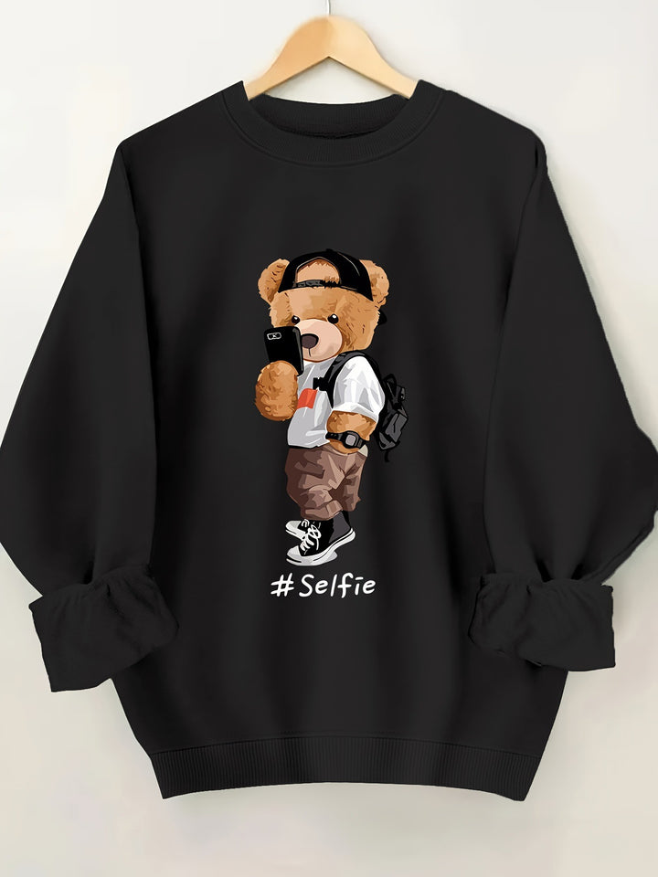 Dame sweatshirt med kunstnerisk bjørnedesign og avslappet passform Skjora