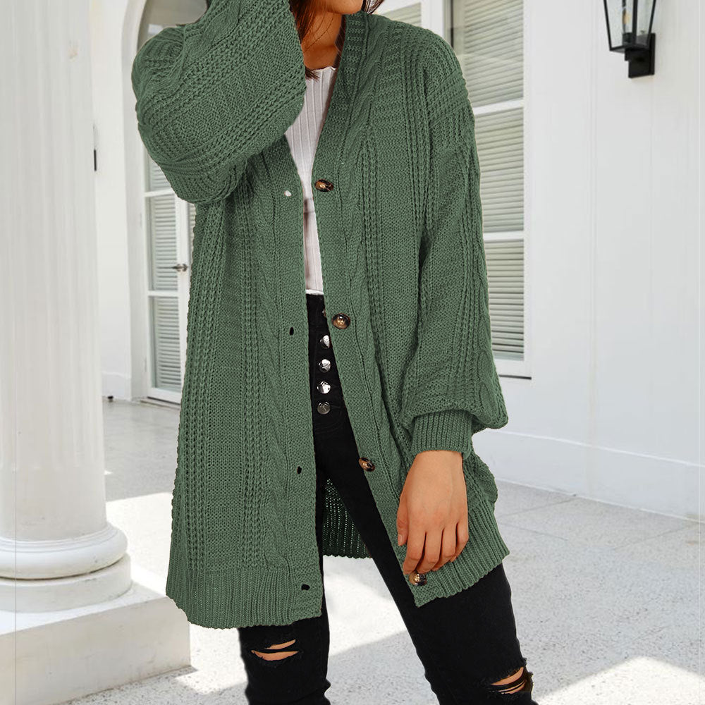 Dame chunky strikket cardigan med elegant knappestolpe og vide ermer Skjora