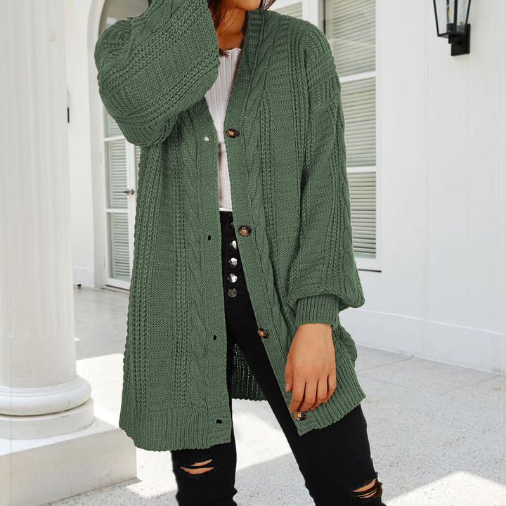 Dame chunky strikket cardigan med elegant knappestolpe og vide ermer Skjora