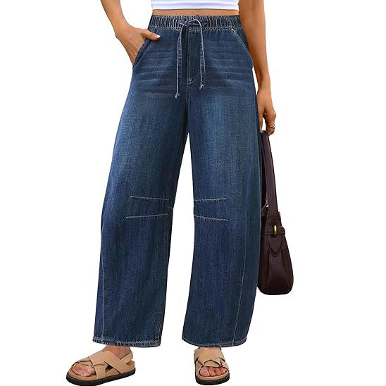 Damer vide denim-bukser med elastisk midje og praktisk snitt Skjora