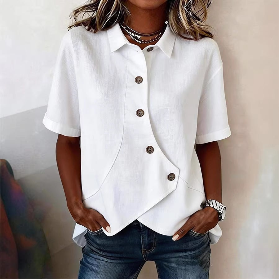 Dame spesielt designet bluse med unike knapppanel Skjora
