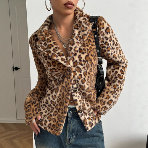 Kvinne elegant leopardmønster blazer jakke Skjora
