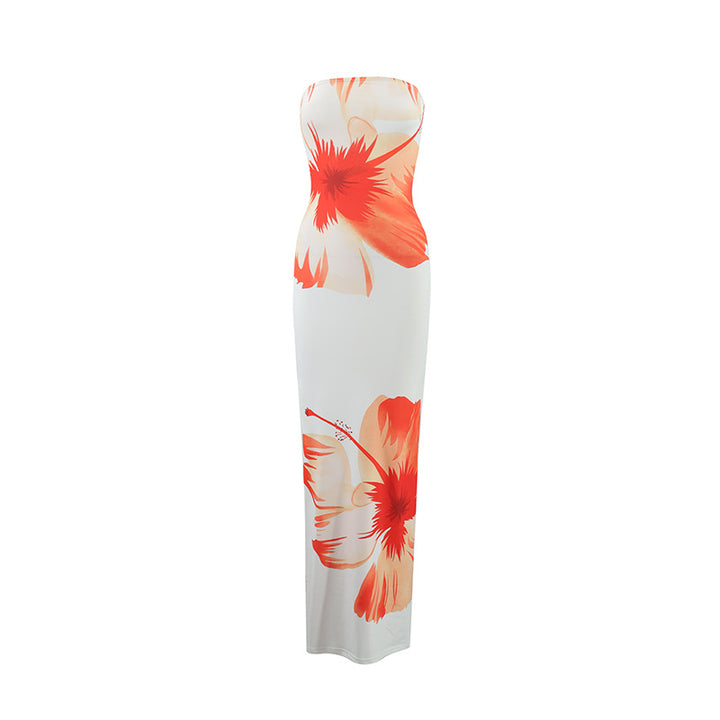 Dame strandvennlig maxikjole med elegant blomstertrykk Skjora