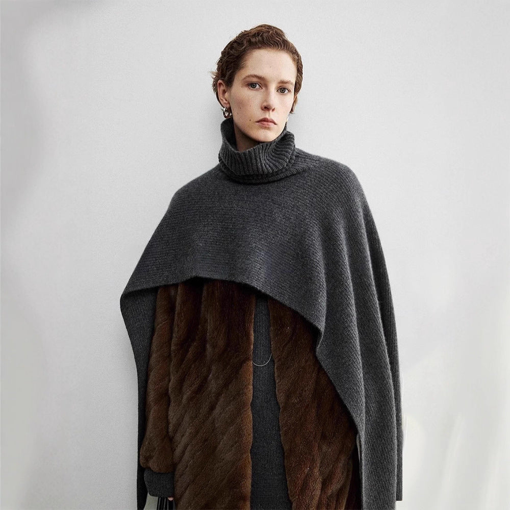 Dame elegant og moderne poncho med ekstra stor krage Skjora