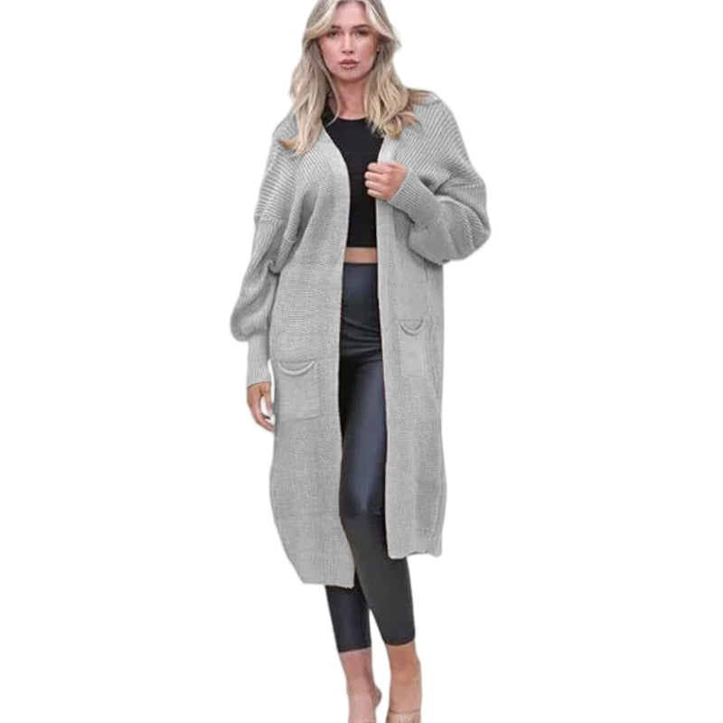 Kvinnes Chunky Strikket Cardigan med Åpne Lommer og Casual Design Skjora