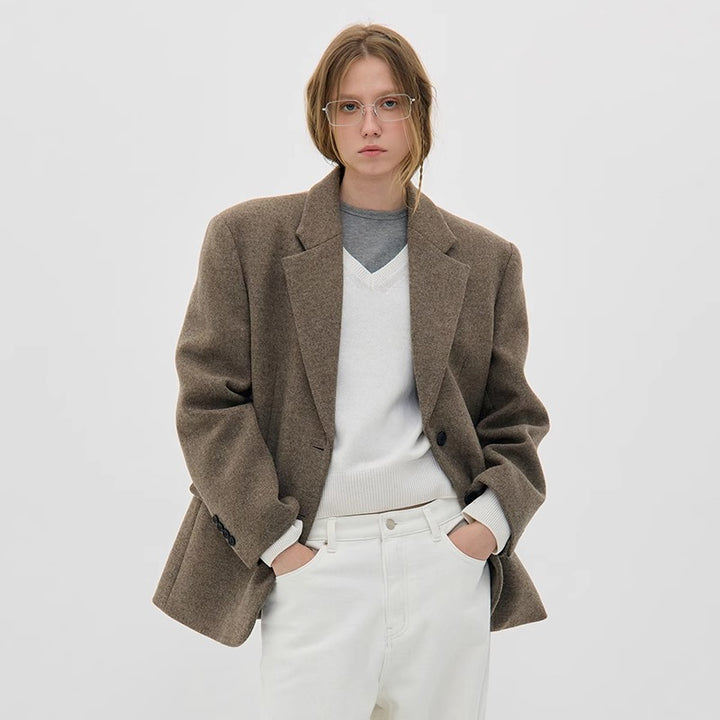 Damer Klassisk Oversized Ull Blazer Skjora