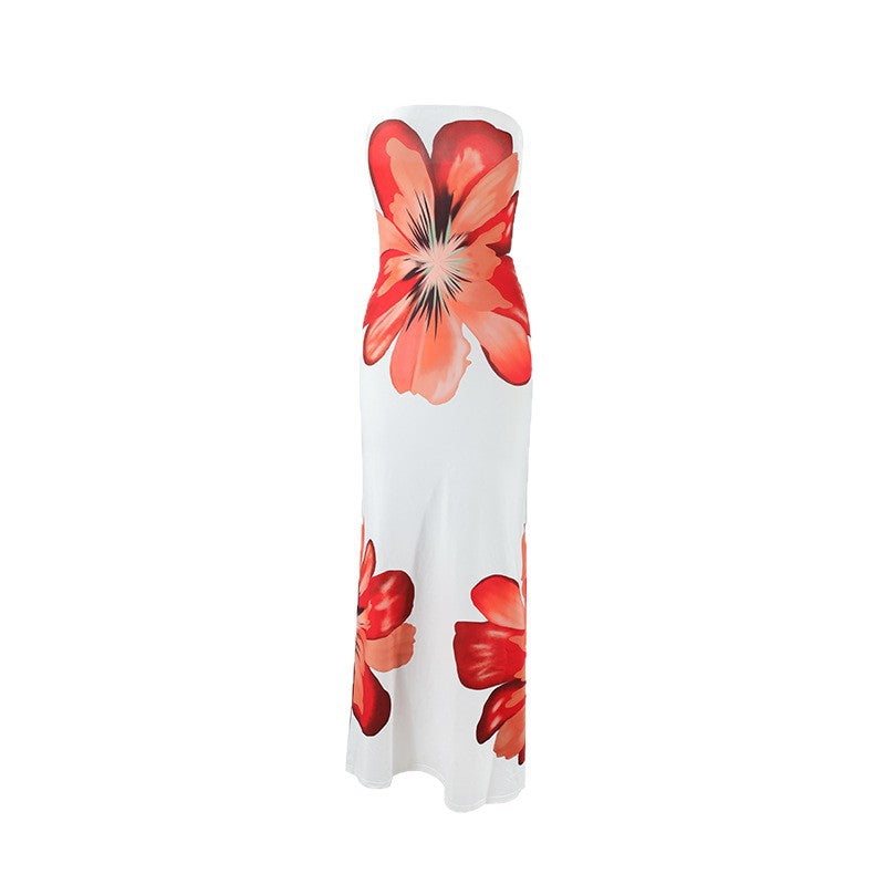 Dame strapaziermaxikjole i eksklusiv design med blomstermønster Skjora