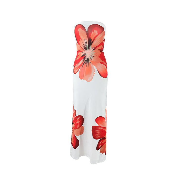 Dame strapaziermaxikjole i eksklusiv design med blomstermønster Skjora