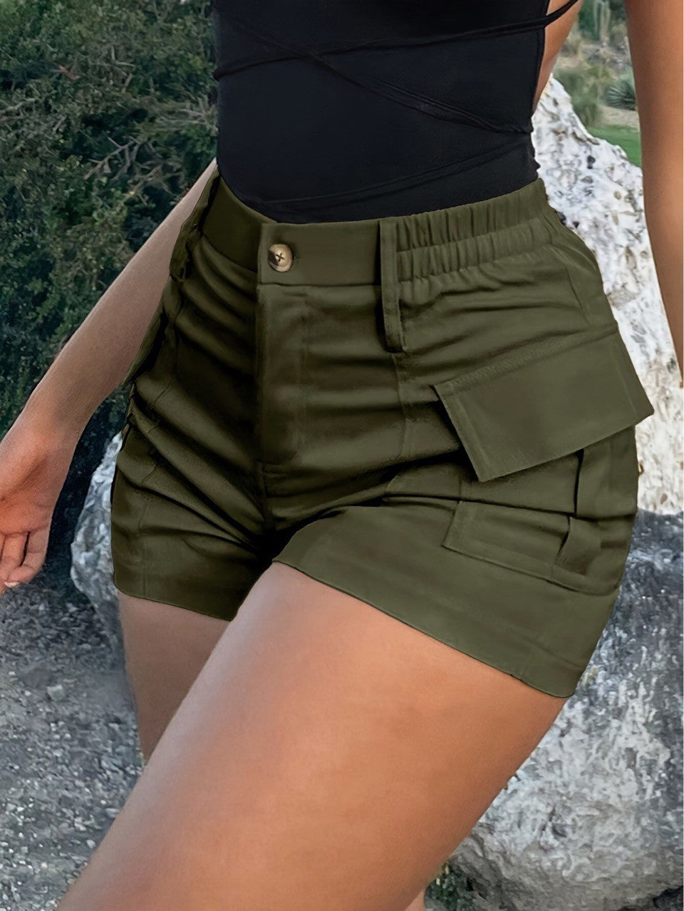 Dame Cargo-shorts med høy midje og praktiske lommer Skjora