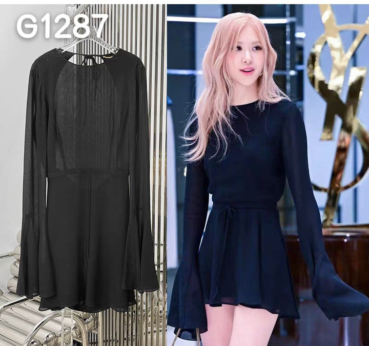 Damen Elegant Korsett-Bluse med gjennomsiktige ermer Skjora