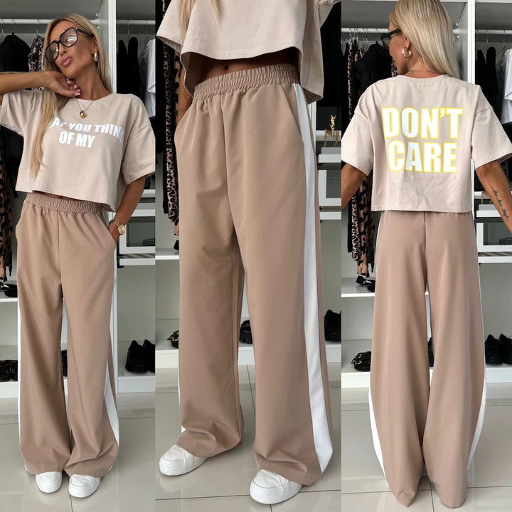 Damer casual crop topp og brede joggerbukser sett Skjora
