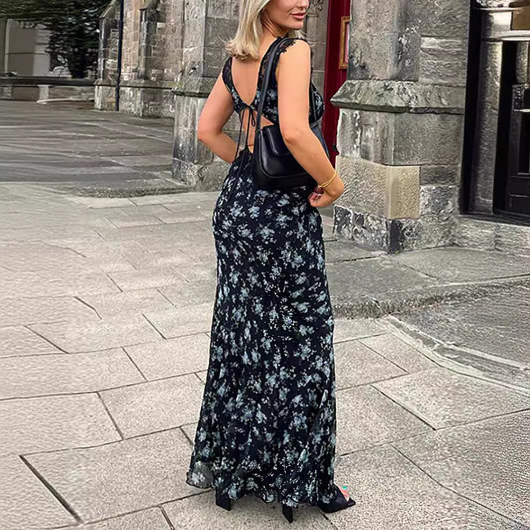 Dame Maxikjole med florale spissdetaljer Skjora