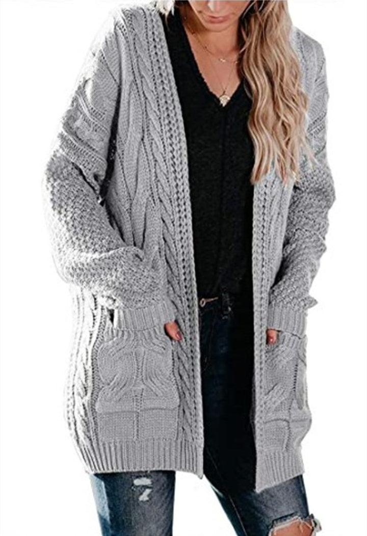 Kvinners Chunky Strikket Cardigan med Dype Lommer og Strukturert Design Skjora