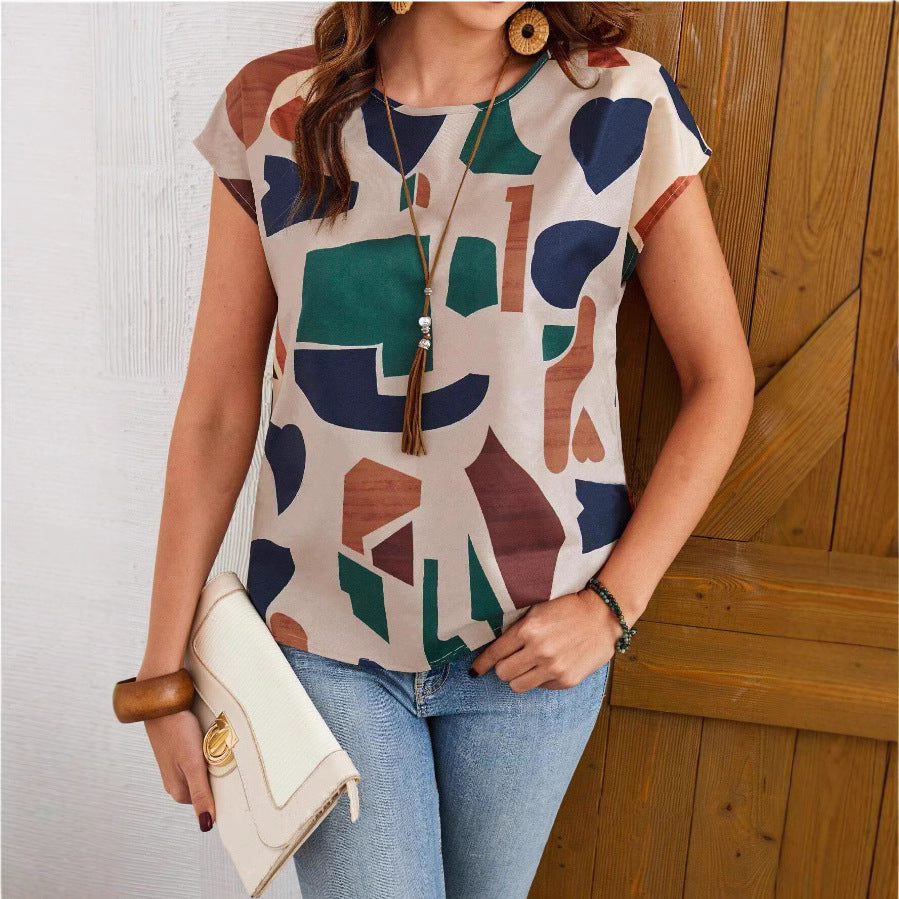 Dame casual bluse med geometrisk mønster Skjora