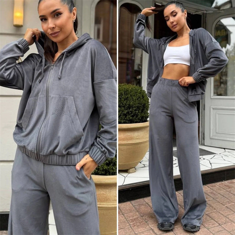 Kvinnelig sporty fløyels sweat suit med hette og komfortabel midje Skjora