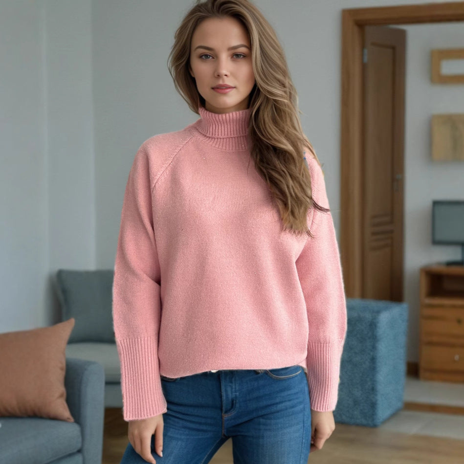 Damer elegant turtleneck genser med teksturert strikkedesign og glitrende aksenter Skjora