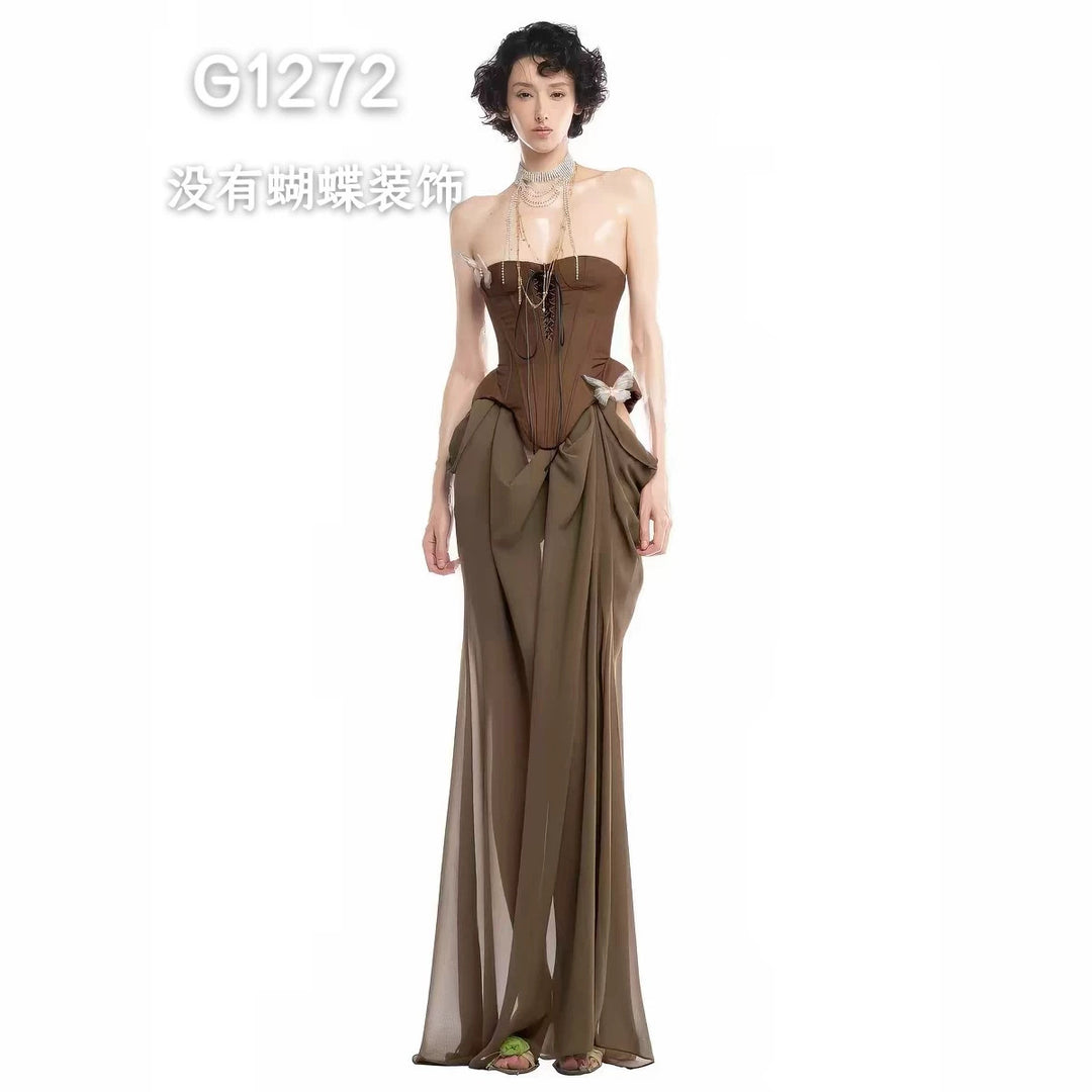 Damen Elegant Korsett-Bluse med gjennomsiktige ermer Skjora