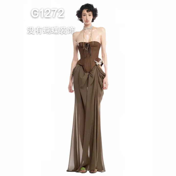 Damen Elegant Korsett-Bluse med gjennomsiktige ermer Skjora