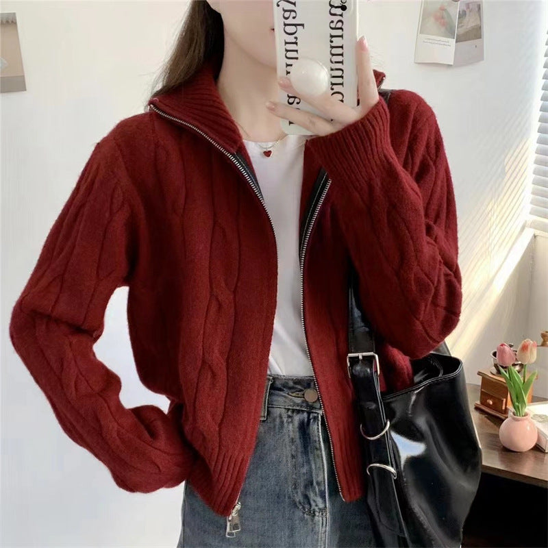 Dame zip cardigan med snor Skjora