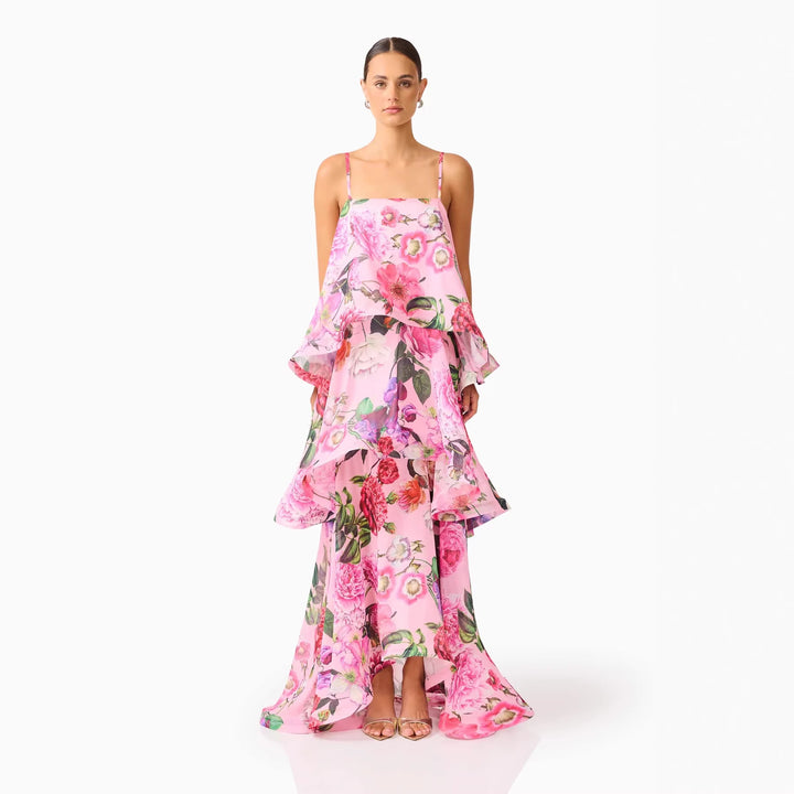 Kvinne maxi dress med volanger detaljer Skjora