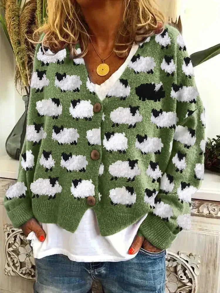 Kvinne cardigan med morsom sau design Skjora