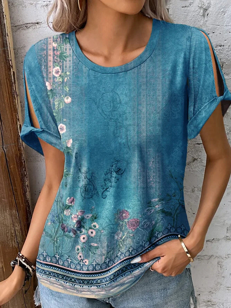 Dame floral oversized T-shirt med cut-out ermer Skjora