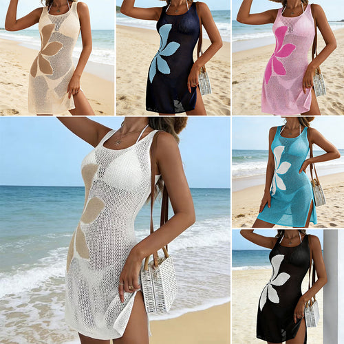 Damen Häkel-Strandkleid mit floralem Muster Skjora