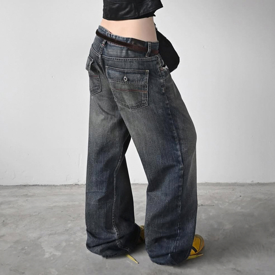 Dame størrelse Denim jeans i avslappet Chino stil med høy midje Skjora