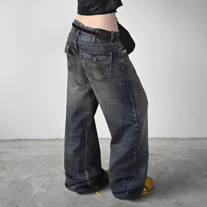 Dame størrelse Denim jeans i avslappet Chino stil med høy midje Skjora
