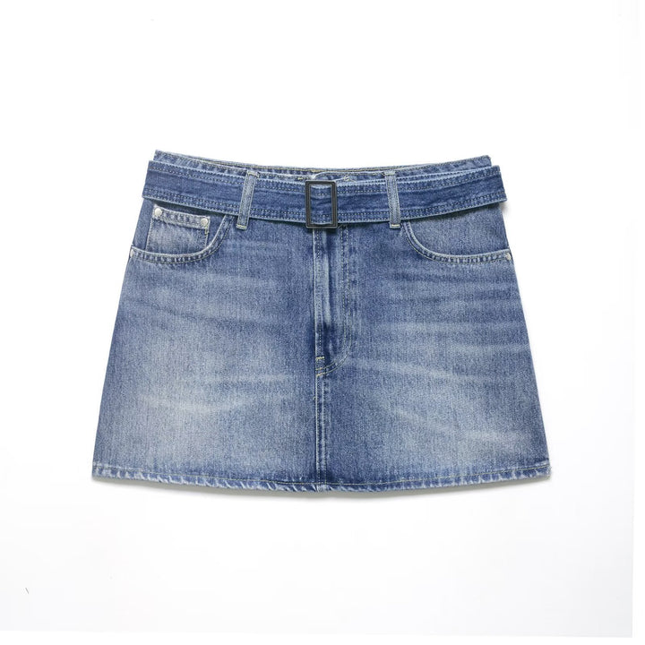 Dame jeans skjørt med justerbart belte og klassiske lommer Skjora