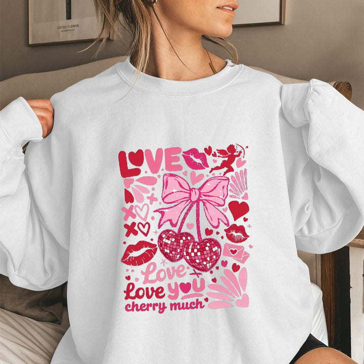 Dame sweatshirt med voluminøse ermer og lekent kirsebærmotif Skjora