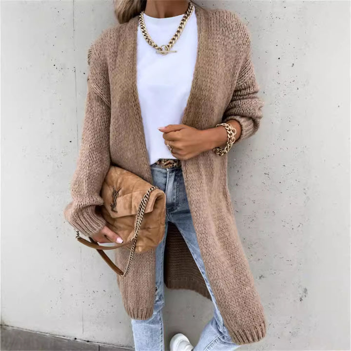 Dame chunky strikket cardigan med oversized ermer og fashionable design Skjora
