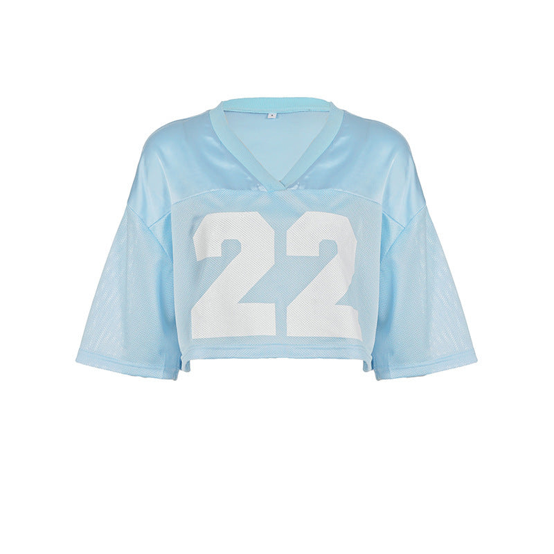 Dame Crop-Topp i Sporty Design med V-hals og nett detaljer Skjora