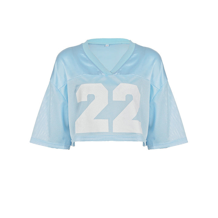Dame Crop-Topp i Sporty Design med V-hals og nett detaljer Skjora