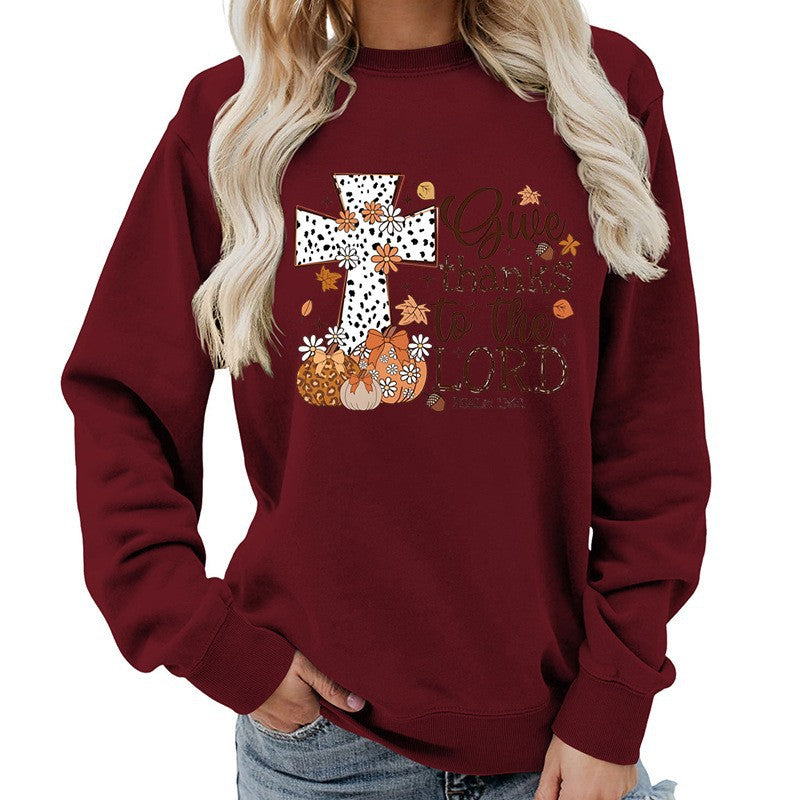 Kvinne sweatshirt med kreativt kryssprint og høstdesign Skjora