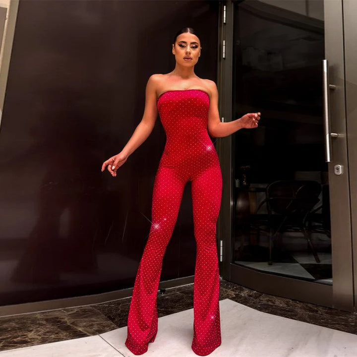 Dame Glamourøst Jumpsuit med glitrende applikasjoner og smale ben Skjora