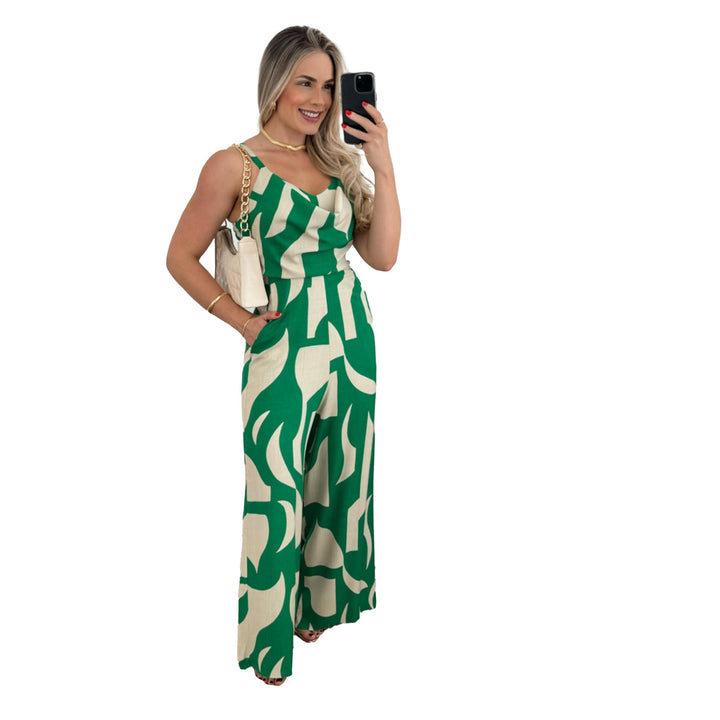 Dame jumpsuit med elegant vannfall halslinje og vid ben Skjora