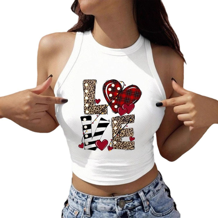 Dame Crop-Top med spennende hjerte-motiv og moteriktig tekst Skjora