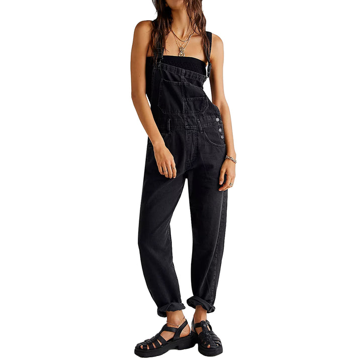 Damer avslappet denim jumpsuit med praktiske lommer og justerbar midje Skjora
