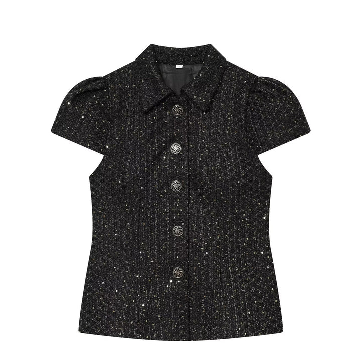 Dame elegant bluse med strukturert stoff og dekorative knapper Skjora
