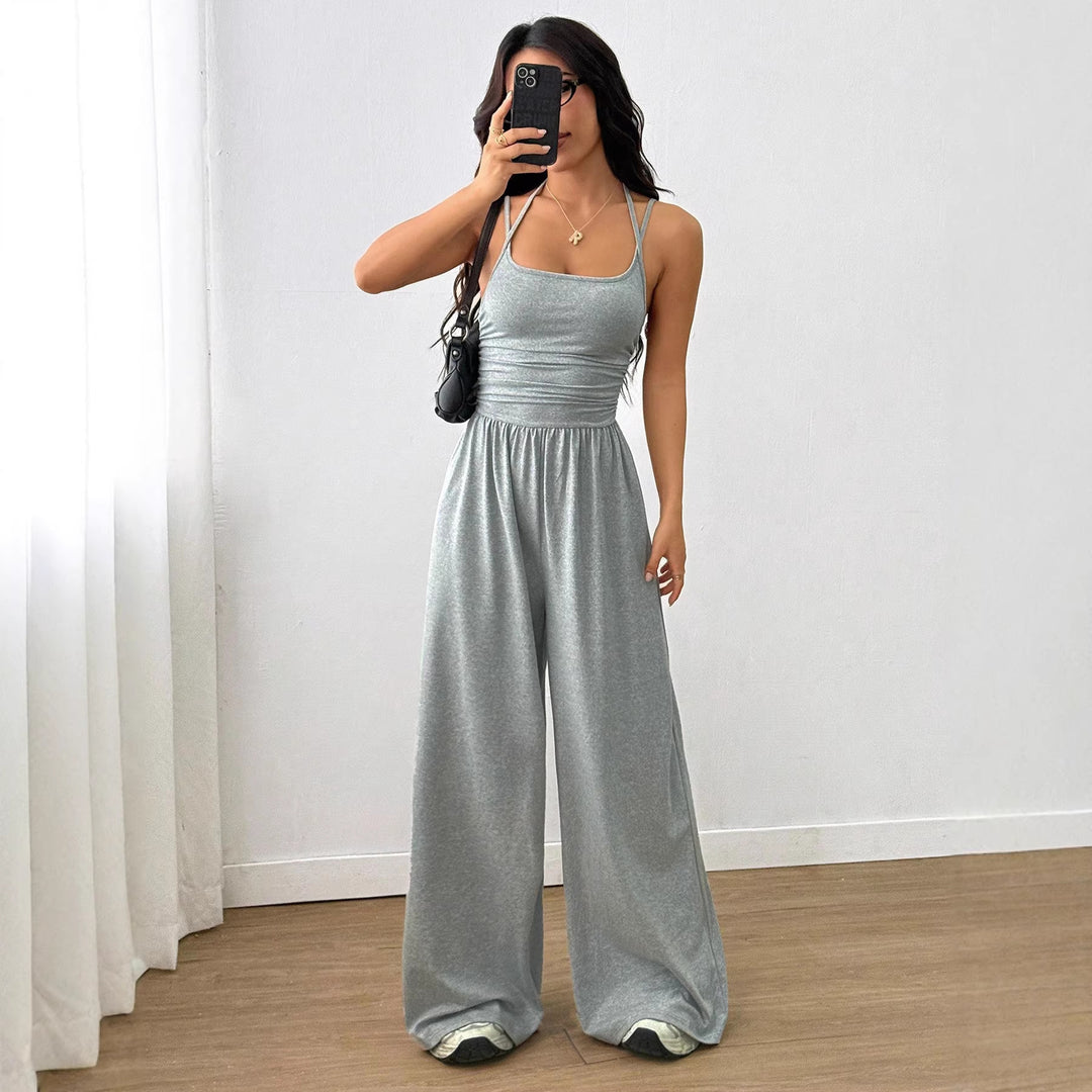 Dame luftig jumpsuit med høy midje og justerbare stropper Skjora