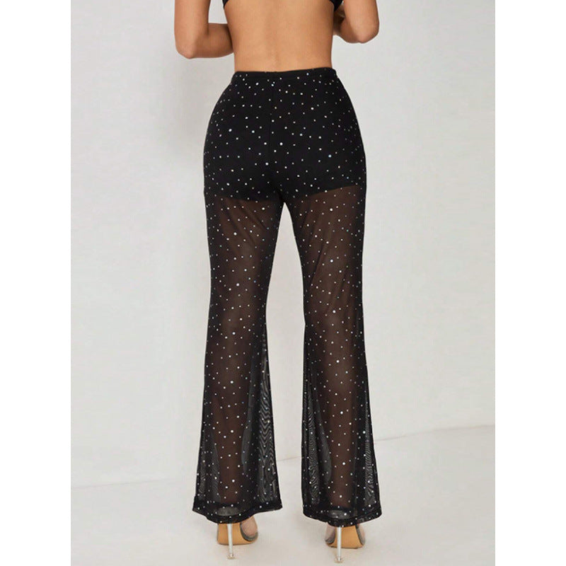 Women's Elegant Sheer Palazzo Pants with Glitter Accents Skirt